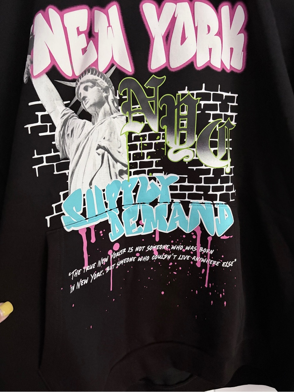 Supply & Demand New York Graphic Hoodie with Statue of Liberty Print - Black